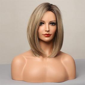 img 3 attached to 👩 BEAUTYCARE Парик в стиле Ash Blonde Bob: натуральный вид рукотворной синтетической куклы с омбре эффектом, с плечевой длиной, причёска с разделением на боку и рукотворной линией волос для женщин.