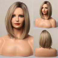 👩 beautycare парик в стиле ash blonde bob: натуральный вид рукотворной синтетической куклы с омбре эффектом, с плечевой длиной, причёска с разделением на боку и рукотворной линией волос для женщин. логотип