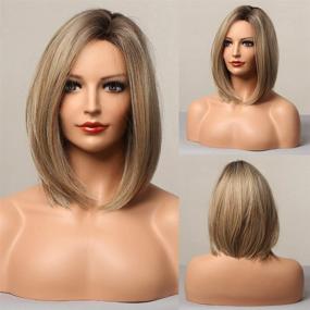 img 4 attached to 👩 BEAUTYCARE Парик в стиле Ash Blonde Bob: натуральный вид рукотворной синтетической куклы с омбре эффектом, с плечевой длиной, причёска с разделением на боку и рукотворной линией волос для женщин.