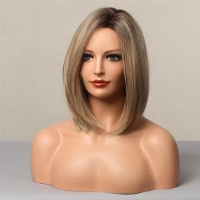 img 1 attached to 👩 BEAUTYCARE Парик в стиле Ash Blonde Bob: натуральный вид рукотворной синтетической куклы с омбре эффектом, с плечевой длиной, причёска с разделением на боку и рукотворной линией волос для женщин.