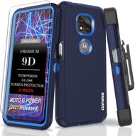 covrware tri series case with 2-pack tempered glass screen protector for moto g power 2021 - blue: holster belt swivel clip, kickstand, armor shockproof cover logo