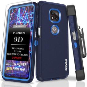 img 4 attached to Covrware Tri Series Case with 2-Pack Tempered Glass Screen Protector for Moto G Power 2021 - Blue: Holster Belt Swivel Clip, Kickstand, Armor Shockproof Cover