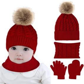 img 4 attached to Hicdaw Toddler Knitted Beanie Gloves Girls' Accessories for Cold Weather