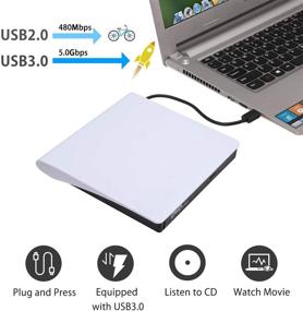 img 2 attached to 📀 USB 3.0 External CD/DVD Drive ROM +/-RW Optical Reader Writer Burner for Windows 10/8/7, Linux, Mac - Laptop, Desktop, MacBook, iMac, Surface Pro (White)