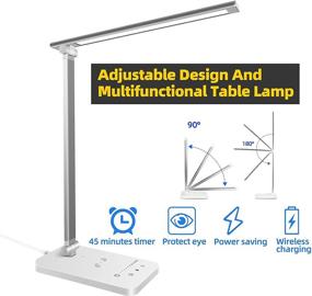 img 3 attached to 🔌 Enhance Your Workspace with the LED Desk Lamp: Wireless Charger, USB Port, 5 Lighting Modes & 10 Brightness Levels, Touch Control, Auto Timer, Dimmable Desk Light for Home Office (White)