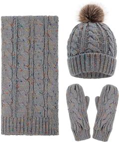 img 4 attached to 🧣 Warm and Stylish Women's Winter 3 Piece Cable Knit Beanie Hat Gloves & Scarf Set