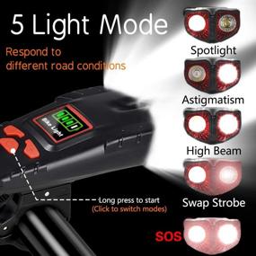 img 2 attached to 🚲 Highly Efficient USB Rechargeable Bike Lights with 1000 Lumens Headlight and Tail Light Set - Complete with Bike Bell Horn - Water Resistant - Universal Fit for All Bicycles, Hybrid, Road, MTB