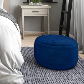img 2 attached to 🔵 Contemporary Blue Velvet Vivienne Round Pouf - Upholstered Footstool/Footrest for Living Room & Family Room