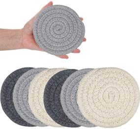 img 4 attached to Handmade Braided Drink Coasters 6 Pack - Super Absorbent Heat-Resistant Coasters for Drinks (4.3 Inch, Round, 8mm Thick) - Great Housewarming Gift