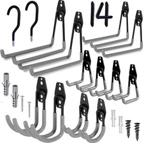 img 4 attached to 🔧 Maximize Garage Space with 14-Pack Heavy Duty Steel Wall Mount Utility Hooks - Organize Ladders, Bicycles, Power Tools & More!