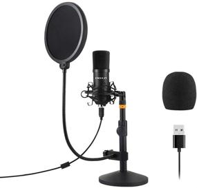 img 4 attached to High-Quality USB Streaming Podcast PC Microphone Kit - Professional Computer Mic with 192kHz/24bit Studio Cardioid Condenser, Sound Card, Desktop Stand, Shock Mount, and Pop Filter - Ideal for Skype, YouTubers, and Content Creators (Black)