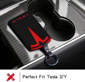 img 3 attached to 🔑 Tesla Key Card Holder Keychain: Sleek Silicone Key Chain with LOGO Pattern for Model 3 & Model Y - A Must-Have Car Accessory