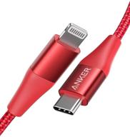 🔴 anker usb c to lightning cable: mfi certified powerline+ ii nylon braided cable for iphone 13 pro max and more – red логотип