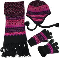 n'ice caps girls sherpa-lined knit ❄️ skier hat, scarf, and touchscreen glove set logo