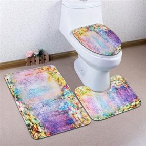 img 3 attached to 🌸 Krelymics 4-Piece Colorful Flower Bathroom Set: Floral Lotus Waterproof Shower Curtain with Non-Slip Rug, Toilet Lid Cover, Bath Mat, and 12 Hooks