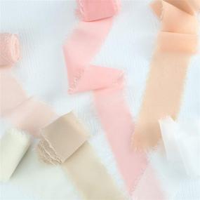 img 1 attached to 🎀 6 Rolls Handmade Fringe Chiffon Ribbon: Colorful Rustic Ribbon for Bouquets, Wrapping, and Wedding Crafts (Nude Pink Set)