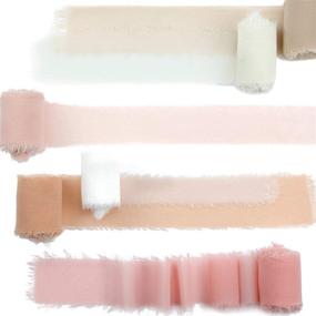 img 4 attached to 🎀 6 Rolls Handmade Fringe Chiffon Ribbon: Colorful Rustic Ribbon for Bouquets, Wrapping, and Wedding Crafts (Nude Pink Set)