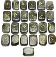 unlock ancient wisdom and healing with labradorite runes crystal set - elder futhark viking gemstone reiki healing, golden engraved runic alphabets логотип