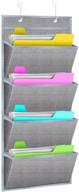 📚 hanging wall file organizer - wishacc wall mount/over the door office supplies storage mail organizer for notebooks, planners, and file folders - 4 pockets in deep gray логотип