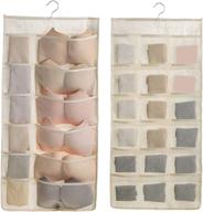 👙 beige bra and underwear hanging storage organizer with mesh pockets - dual-sided wall shelves space saver bag for socks, underpants, and more - drawer closet clothes rack (12+18 pockets) logo