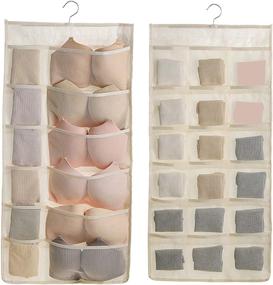 img 4 attached to 👙 Beige Bra and Underwear Hanging Storage Organizer with Mesh Pockets - Dual-Sided Wall Shelves Space Saver Bag for Socks, Underpants, and More - Drawer Closet Clothes Rack (12+18 Pockets)