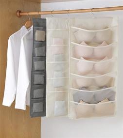 img 1 attached to 👙 Beige Bra and Underwear Hanging Storage Organizer with Mesh Pockets - Dual-Sided Wall Shelves Space Saver Bag for Socks, Underpants, and More - Drawer Closet Clothes Rack (12+18 Pockets)