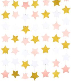 img 3 attached to 🌟 MOWO Paper Garland Twinkle Star Pink Gold Glitter and White Circle Decoration - Stunning 20 Feet Long 2pc Set!