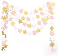 🌟 mowo бумажная гирлянда twinkle star розового золота с блестками и белыми круглыми украшениями - впечатляющий комплект из 2 штук длиной 20 футов! логотип