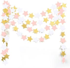 img 4 attached to 🌟 MOWO бумажная гирлянда Twinkle Star розового золота с блестками и белыми круглыми украшениями - впечатляющий комплект из 2 штук длиной 20 футов!