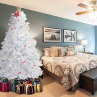 🎄 premium 7ft white christmas tree: hinged artificial pine with solid metal stand, indoor/outdoor, 1000 tips & 100pc ornaments - fits perfectly for your holidays! logo
