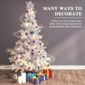 img 2 attached to 🎄 Premium 7ft White Christmas Tree: Hinged Artificial Pine with Solid Metal Stand, Indoor/Outdoor, 1000 Tips & 100pc Ornaments - Fits Perfectly for Your Holidays!