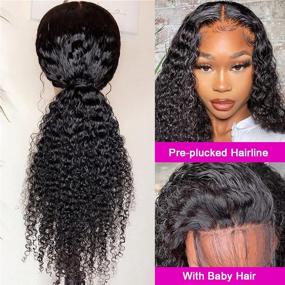 img 3 attached to 👸 Iris Queen 4x4 Pre Plucked Brazilian Curly Lace Front Wig for Black Women - 9A Grade Human Hair, 150% Density, 16 inch Length