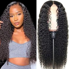 img 4 attached to 👸 Iris Queen 4x4 Pre Plucked Brazilian Curly Lace Front Wig for Black Women - 9A Grade Human Hair, 150% Density, 16 inch Length