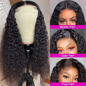 img 2 attached to 👸 Iris Queen 4x4 Pre Plucked Brazilian Curly Lace Front Wig for Black Women - 9A Grade Human Hair, 150% Density, 16 inch Length