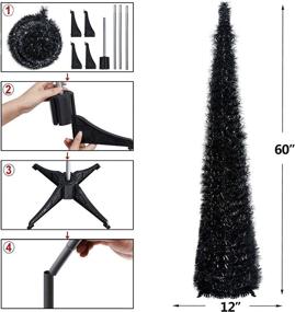 img 1 attached to YuQi 5FT Pop Up Black Tinsel Tree: Collapsible & Reusable for Cosplay, Halloween, Christmas Wedding | Easy-Assembly Pencil Slim Xmas Tree with Plastic Stand