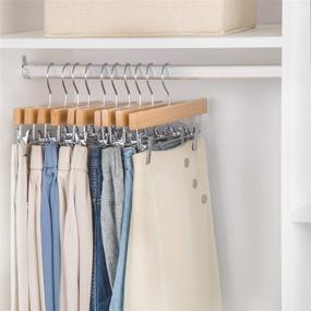 img 2 attached to 👖 Nature Smile 20 Pack Solid Lotus Wood Deluxe Pants Hangers - Bottom Hanger, Jeans Hanger, Skirt Hanger - 2 Adjustable Clips, Anti Rust Hook - Natural Color