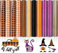 🎃 11 sheets of halloween heat transfer vinyl - fall orange buffalo plaid htv craft for silhouette cameo or cricut logo