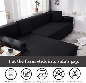 img 3 attached to LA MEACK 3-Seat + 3-Seat Sectional Sofa Slipcover Set - L-Shaped, Black