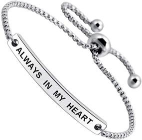 img 3 attached to 💖 Always in My Heart: Inspirational Quote Bar Bracelet for Girls & Women - Engraved Message Jewelry