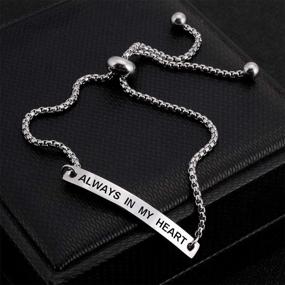 img 2 attached to 💖 Always in My Heart: Inspirational Quote Bar Bracelet for Girls & Women - Engraved Message Jewelry