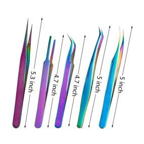 img 3 attached to Precision Stainless Steel Tweezers Kit for Eyelash Extensions, Nail Art, Ingrown Hair, Craft Work - Rainbow Lash Tweezers Set, Anti-Static, 5 Pcs