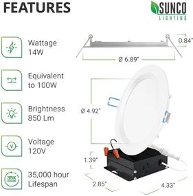 img 3 attached to Sunco Lighting 12 Pack 6 Inch LED Recessed Lighting Ceiling Lights Slim, Warm White 3000K, Dimmable 14W=100W, 850 Lumens, Baffle Trim Damp Rated, Canless Wafer Thin, Junction Box Included - ETL & Energy Star Certified