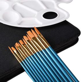 img 2 attached to 🖌️ 14 Pack Paint Brush Set by CONDA - Includes 12 Brushes, 1 Palette, and 1 Carrying Case for Watercolor, Oil, and Acrylic Painting
