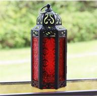 🔴 red hexagon moroccan lantern holders for mid-size tables and hanging logo