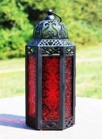 img 3 attached to 🔴 Red Hexagon Moroccan Lantern Holders for Mid-Size Tables and Hanging