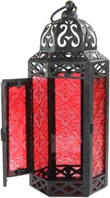 img 1 attached to 🔴 Red Hexagon Moroccan Lantern Holders for Mid-Size Tables and Hanging