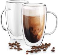 ☕ premium double wall glass coffee mugs - set of 2 | 16 oz insulated mug with handle for cappuccino & tea | clear glass cups, lightweight & microwave safe | perfect thanksgiving & christmas gift logo