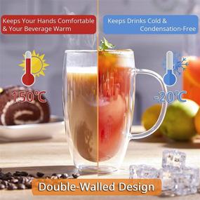 img 1 attached to ☕ Premium Double Wall Glass Coffee Mugs - Set of 2 | 16 oz Insulated Mug with Handle for Cappuccino & Tea | Clear Glass Cups, Lightweight & Microwave Safe | Perfect Thanksgiving & Christmas Gift