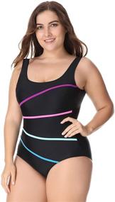 img 1 attached to 👙 Stylish and Modest: Plus Size Striped One Piece Swimsuit by DELIMIRA - Perfect Swimwear for Women