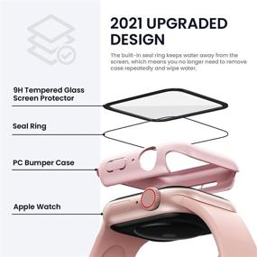 img 2 attached to 🌸 Водонепроницаемый чехол-протектор экрана Tensea для Apple Watch SE Series 6 5 4 40mm - Розовый, защитный чехол из ПК с встроенной пленкой из закаленного стекла, устойчивый к поту бампер для женщин и мужчин.